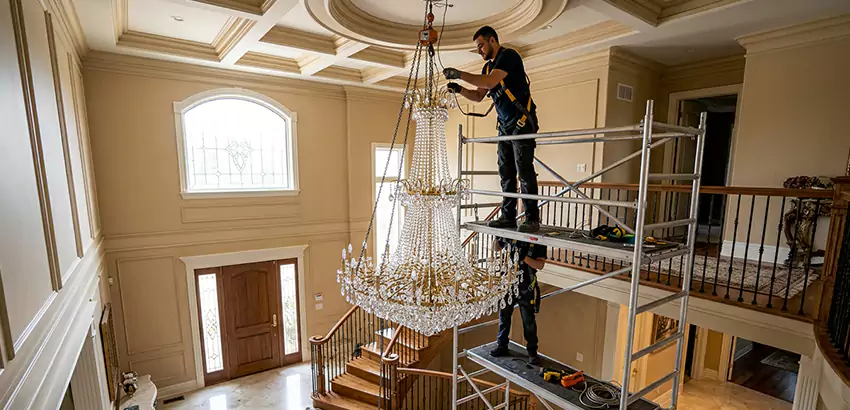 Two-Story Foyer Chandelier Installation in Helena